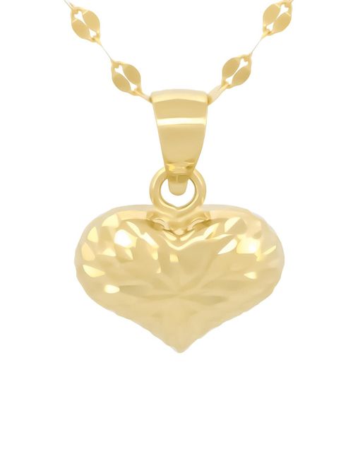 Cadena Gargantilla Corazón Facetado Mediano Oro Amarillo Sólido 14k