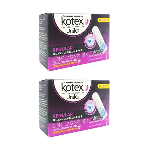 TAMPONES KOTEX UNICA DOS CAJAS CON 12 PZS C/U TAMPONES Paquete