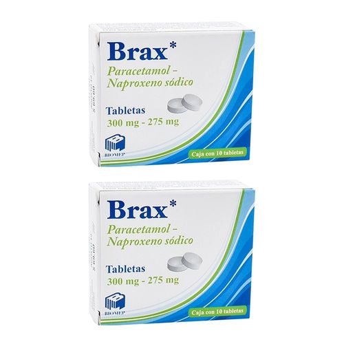 BRAX DOS CAJAS C/10 TABS C/U NAPROXENO - PARACETAMOL 275/300 mg Tablet