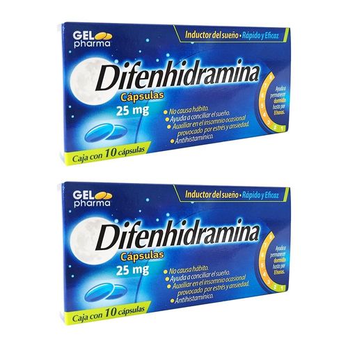 DIFENHIDRAMINA 25 MG DOS CAJAS CON 10 CAPS C/U DIFENHIDRAMINA 25 mg Cá