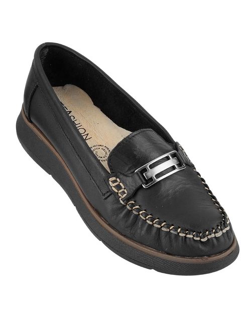 Zapato Mujer Mocasín Casual Negro Piel Stfashion 16903802