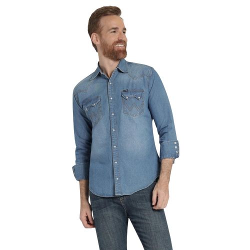 Camisa Vaquera Hombre Wrangler Regular Fit Manga larga 377 Azul