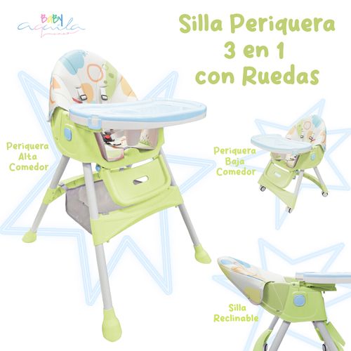 Silla periquera Alta 3 en 1 con Ruedas Aquila Verde - SP5260