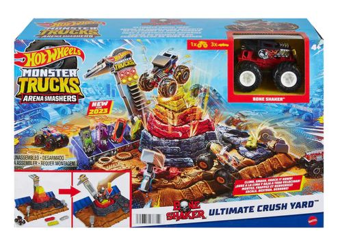 Hot Wheels Monster Trucks: Pista De Juguete Arena De Demolicion Deposito De Chatarra De Bone Shaker