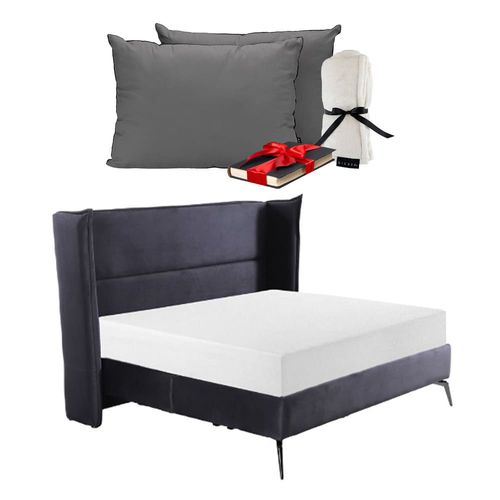 Cabecera Matrimonial Dicasa Nix Gris+ Base+Almohada 2Pack +Frazada CDZ