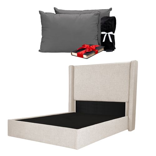 Cabecera Matrimonial Planx Beige + Base + Almohada 2Pack + Frazada CDZ