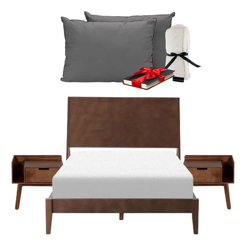 Cabecera King Size Nogal + Base+Almohada 2Pack + Frazada + 2 Burós CDZ