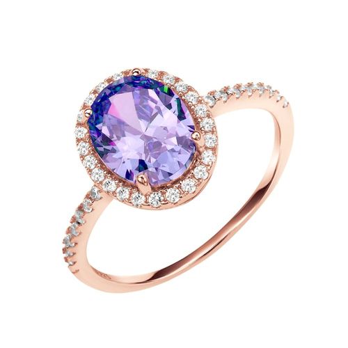 Anillo Pia lila hecho de plata .925 con baño de oro de 18K talla 6.