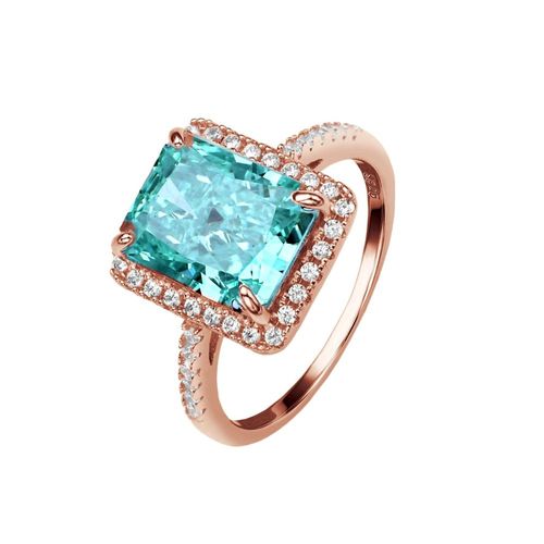 Anillo Violette aqua hecho de plata .925 bañado en oro rosa18K talla 6