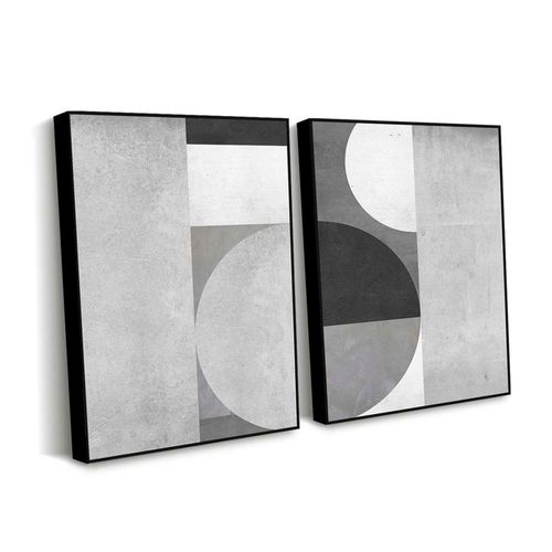 Set 2 Cuadros Decorativos Canvas Figura Geométrica en Gris 60x40