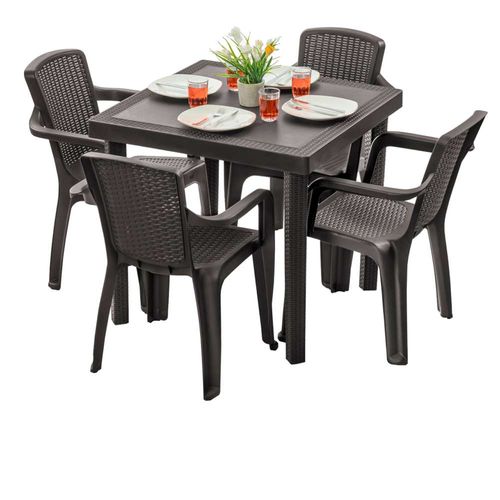 Juego De Comedor 4 Puestos Tipo Rattan Wengue