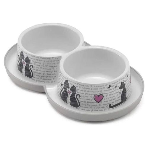 Plato 2x350ml P/ Perro Doble Anti-hormiga Cats In Love Gris