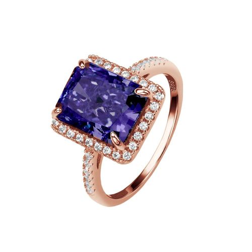 Anillo Violette morado de plata .925 bañado en oro rosa 18K talla 6.