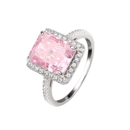 Anillo Violette rosa hecho de plata .925 bañado en platino talla 7