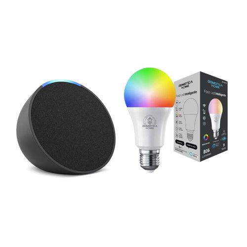 Kit Alexa Echo Pop Negro + Foco Led Inteligente 9w Certificado