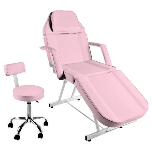 Silla Cama Para Faciales Color Rosa con Banco