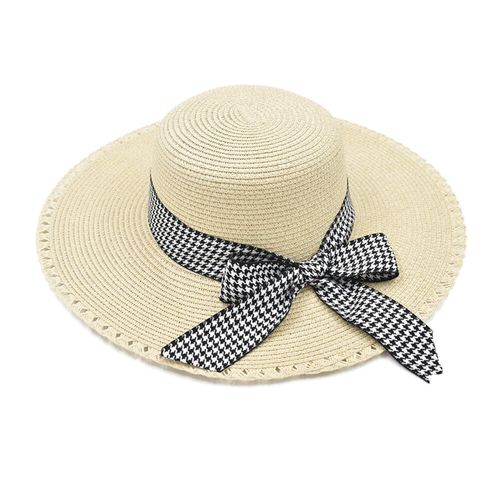 Sombrero para mujer ivory  ala media detalle en moño de cuadros