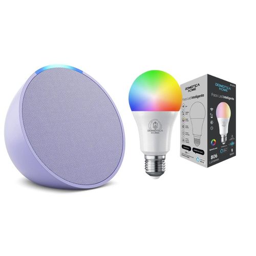Kit Alexa Echo Pop Morado + Foco Led Inteligente 9w Certificado