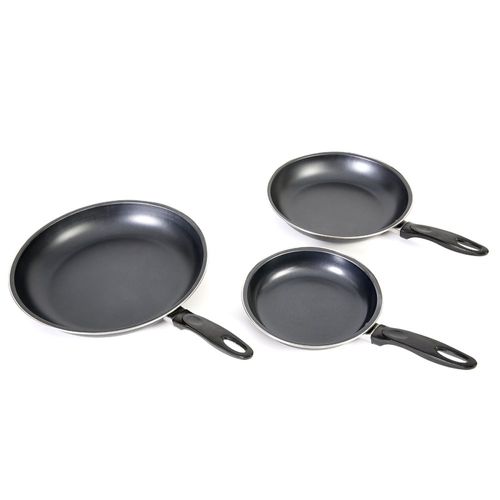 Juego Set De 3 Sartenes Aluminio Con Mango 20 24 28 Cm Negro