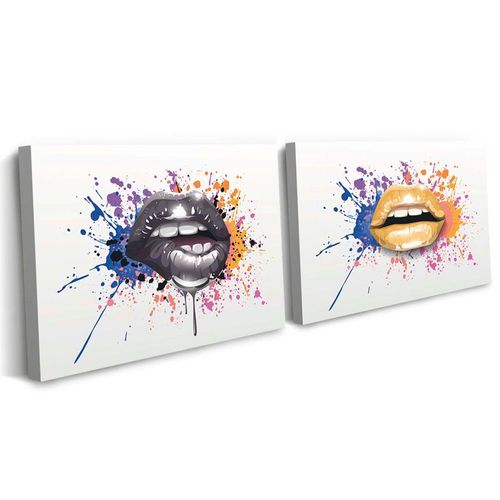 Set 2 Cuadros Decorativos Canvas Labios Sutiles en Splash 90x60