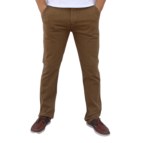 Pantalón recto de gabardina stretch color caqui oscuro