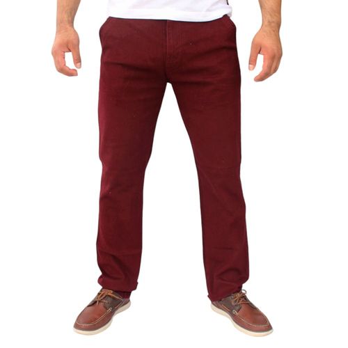 Pantalón recto de gabardina stretch color vino