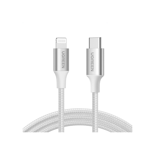 Cable USB C a Lightning Ugreen Reforzado 1m  MFI Plateado