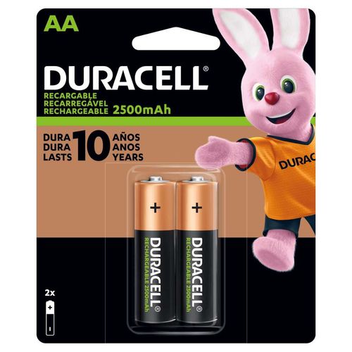 Pilas Baterías AA Recargables Duracell 2,500 mAh con 2 Piezas