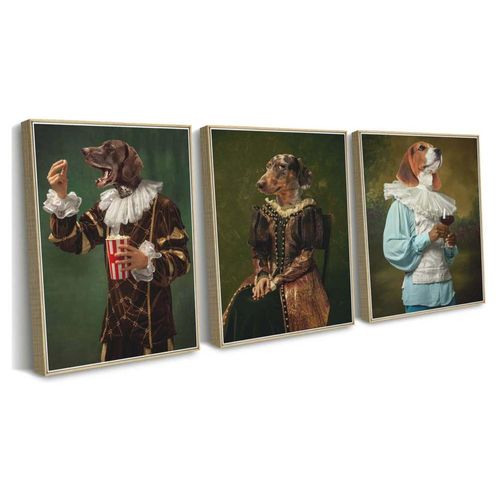 Set 3 Cuadros Decorativos Canvas Perros Clásicos con Marco 60x40