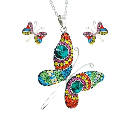 Collar y aretes Mariposa Multicolor plata .925 Zvezda