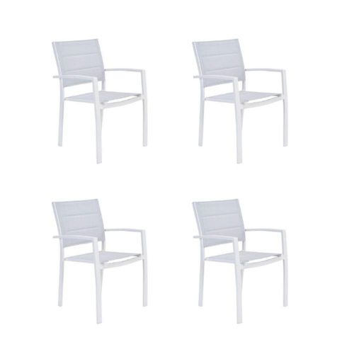 Set de 4 Sillas con Descansabrazos para Jardín de Textileno y Aluminio