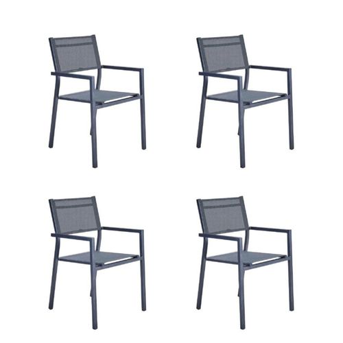 Set de 4 Sillas con Descansabrazos para Jardín de Textileno y Aluminio