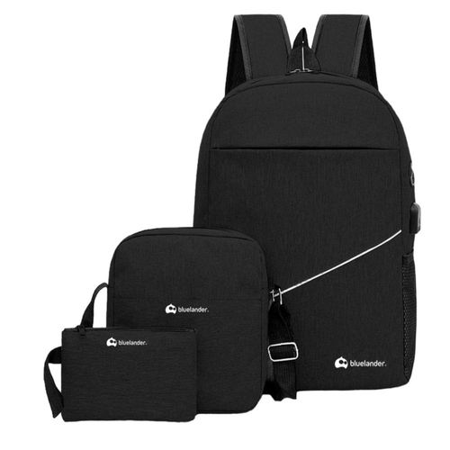 Bluelander Mochila Antirrobo para Laptop con Mochila Cruzada y Lapicera, 3 Piezas, Impermeable y Transpirable con Puerto USB y Puerto para Audífonos