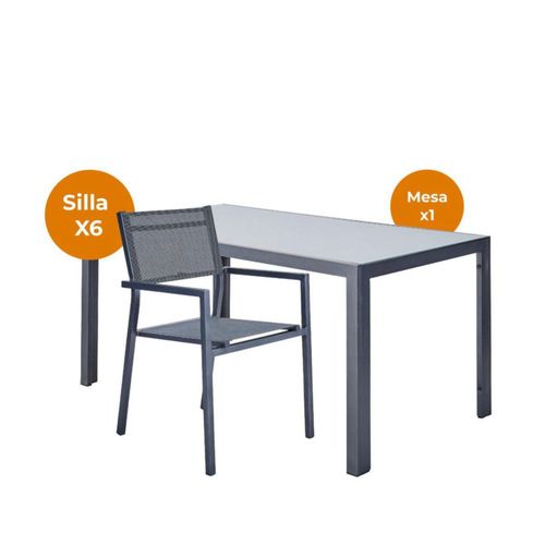 Naterial Set de Comedor: Mesa + 6 Silla de Textileno y Aluminio con Descansabrazos Apta para Exterior