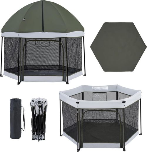 Corral Para Bebé Aeiou Hexagonal Bc004 Con Toldo Verde