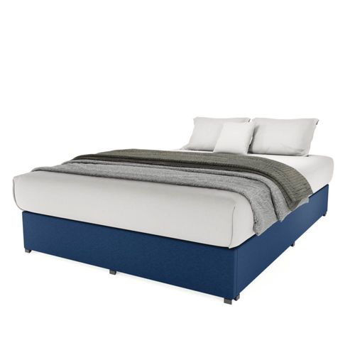 Base Cama Box Magna King Size Madera Tapiz Lino Azul