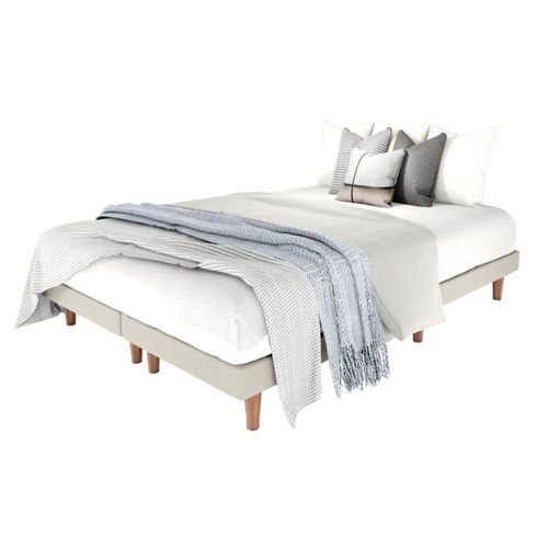 Base Cama Box Praga Individual Madera Tapiz Lino Beige