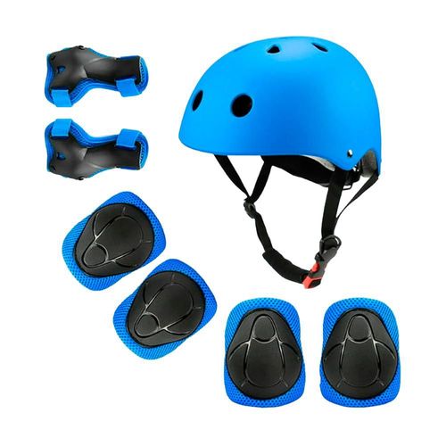 Equipo de Seguridad Infantil Bluelander Casco Rodilleras Palmilleras y Coderas Ajustables Azul