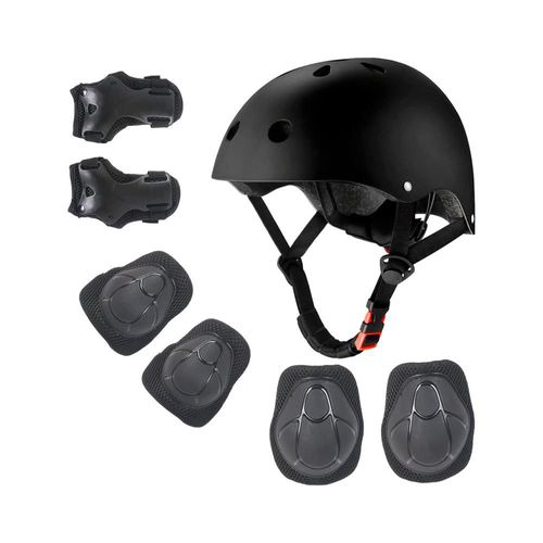 Equipo de Seguridad Infantil Bluelander Casco Rodilleras Palmilleras y Coderas Ajustables Negro