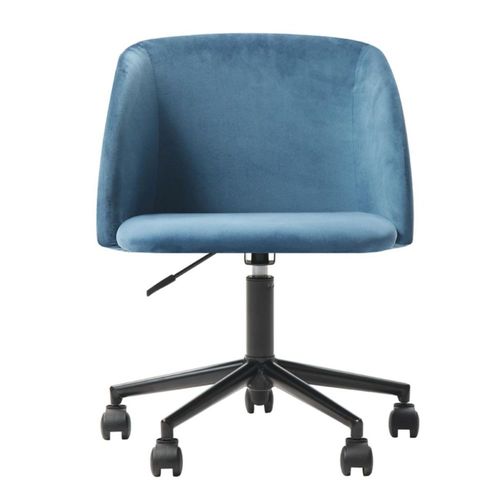 Silla de Oficina Giratoria en Terciopelo Azul con Altura Ajustable y Asiento Acolchado