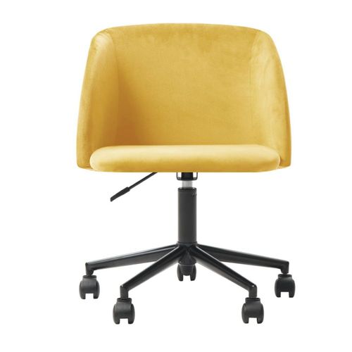 Silla de Oficina Giratoria en Terciopelo Mostaza con Altura Ajustable y Asiento Acolchado