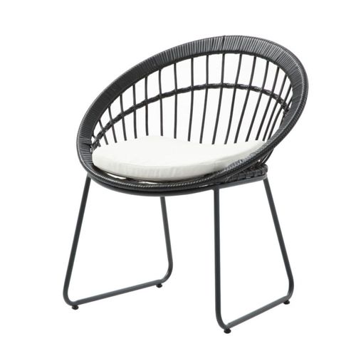 Silla de Exterior Negra con Asiento Acolchado Impermeable. Estructura de Acero y Ratán Sintético