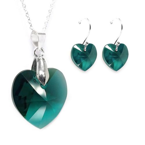 Collar y Aretes Heart Verde plata .925 Zvezda