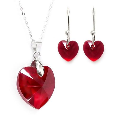 Collar y Aretes Heart Rojo plata .925 Zvezda