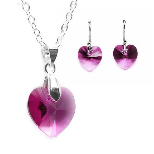 Collar y Aretes Heart Fucsia plata .925 Zvezda