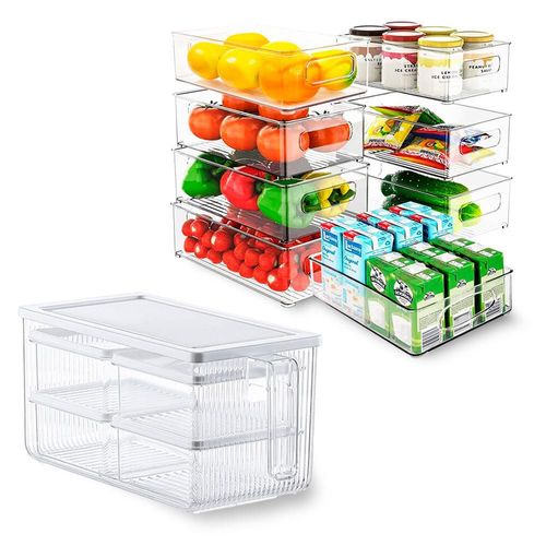 Kit para refrigerador Brandtrendy: Organizador 5 en 1 + 8 contenedores sin tapa para almacenamiento de alimentos