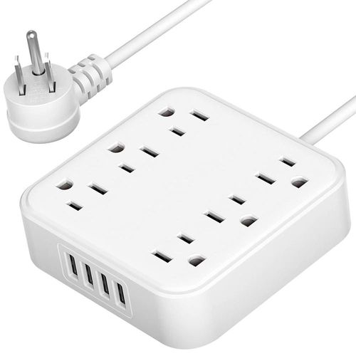 Multicontacto Fratech con 4 puertos USB y 6 enchufes CA, WP05 color blanco