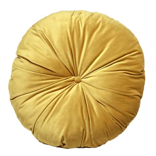 Cojín Decorativo Redondo para Sala o Cama. Funda en Terciopelo Color Mostaza