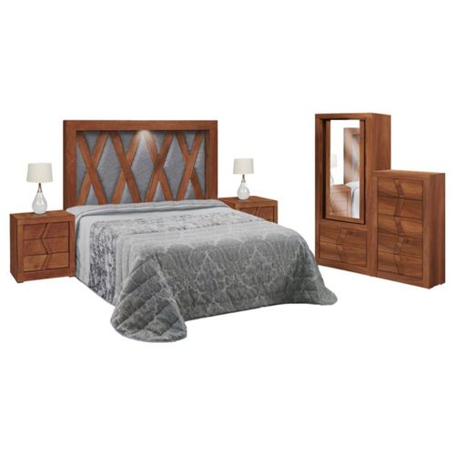 Recamara King Size Diamante 5 Piezas Nogal Kessa Muebles