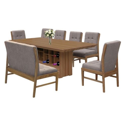 Comedor 6 Sillas 1 Banca Ambar Nogal Kessa Muebles